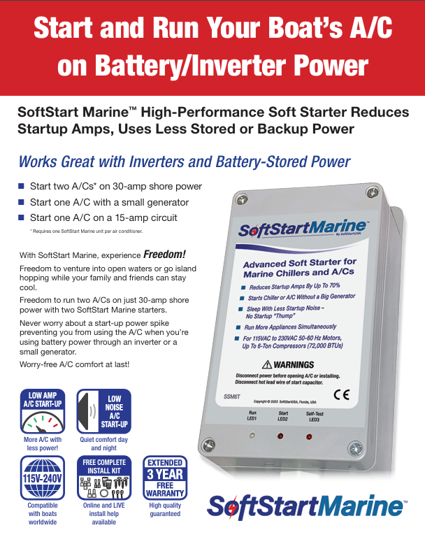 SoftStartMarine Product sheet run boat A/c on battery/inverter power